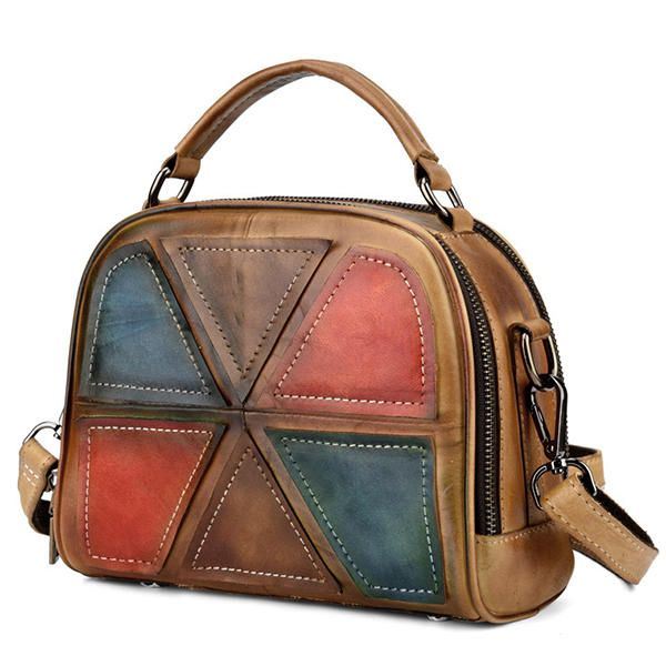 Dames Vintage Echt Leer Handgemaakte Borstel Kleur Handtassen Stiksels Crossbody Tassen