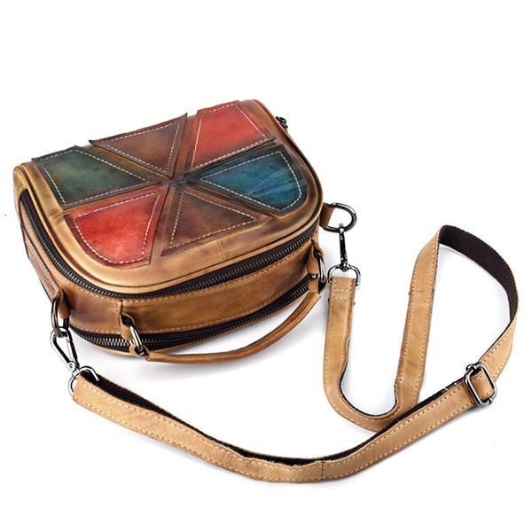 Dames Vintage Echt Leer Handgemaakte Borstel Kleur Handtassen Stiksels Crossbody Tassen