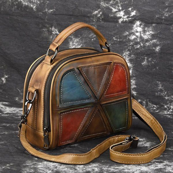 Dames Vintage Echt Leer Handgemaakte Borstel Kleur Handtassen Stiksels Crossbody Tassen