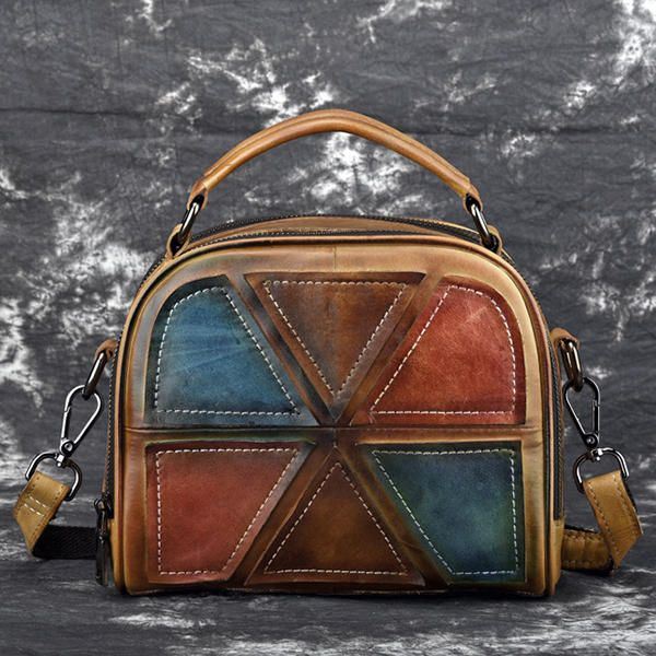 Dames Vintage Echt Leer Handgemaakte Borstel Kleur Handtassen Stiksels Crossbody Tassen