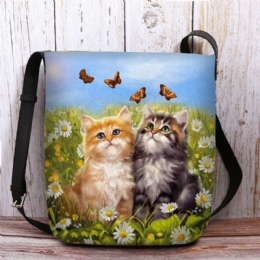 Dames Voelde Landelijke Stijl Cartoon Katten Print Persoonlijkheid Crossbody Tas Schoudertas