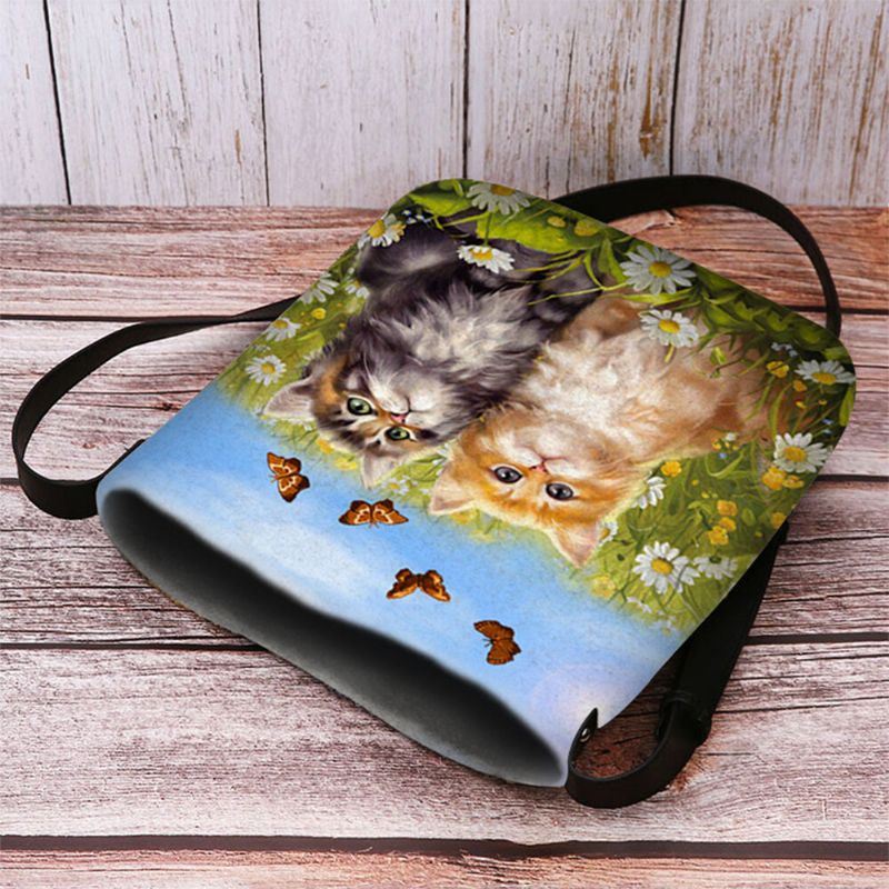 Dames Voelde Landelijke Stijl Cartoon Katten Print Persoonlijkheid Crossbody Tas Schoudertas