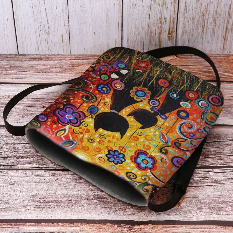 Dames Voelden Casual Cartoon Verliefd Katten Achteraanzicht Bloemenpatroon Crossbody Tas Schoudertas