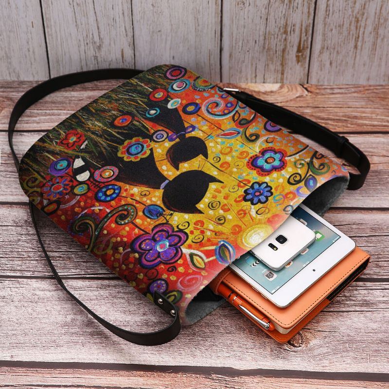 Dames Voelden Casual Cartoon Verliefd Katten Achteraanzicht Bloemenpatroon Crossbody Tas Schoudertas