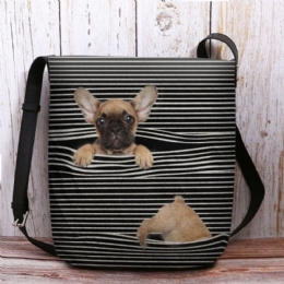 Dames Voelden Casual Streep Leuke 3d Hond Afdrukken Patroon Crossbody Tas Schoudertas