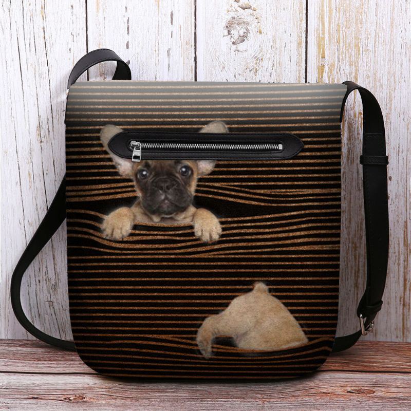 Dames Voelden Casual Streep Leuke 3d Hond Afdrukken Patroon Crossbody Tas Schoudertas