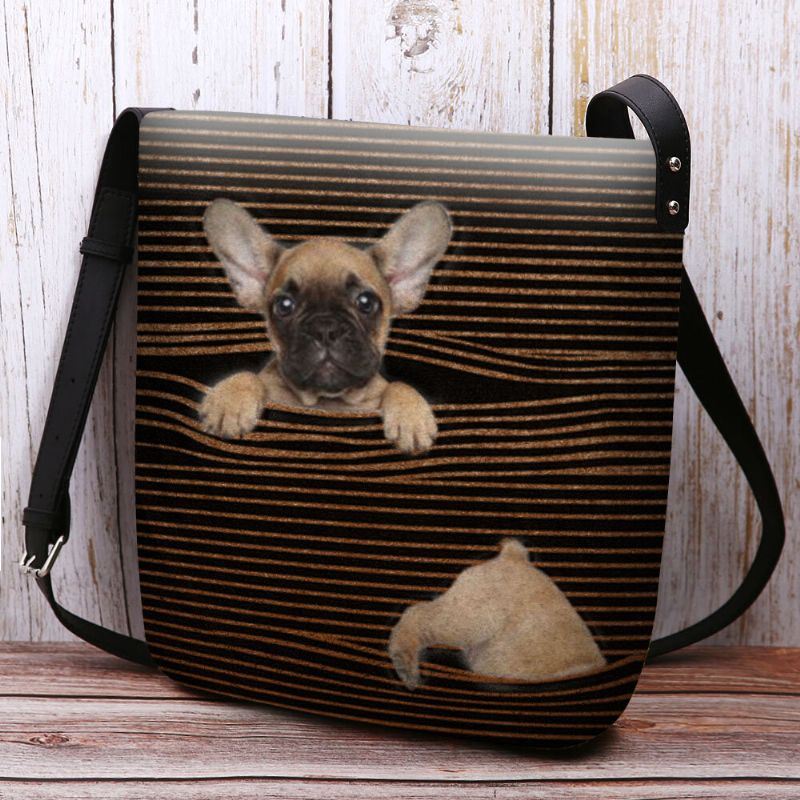 Dames Voelden Casual Streep Leuke 3d Hond Afdrukken Patroon Crossbody Tas Schoudertas