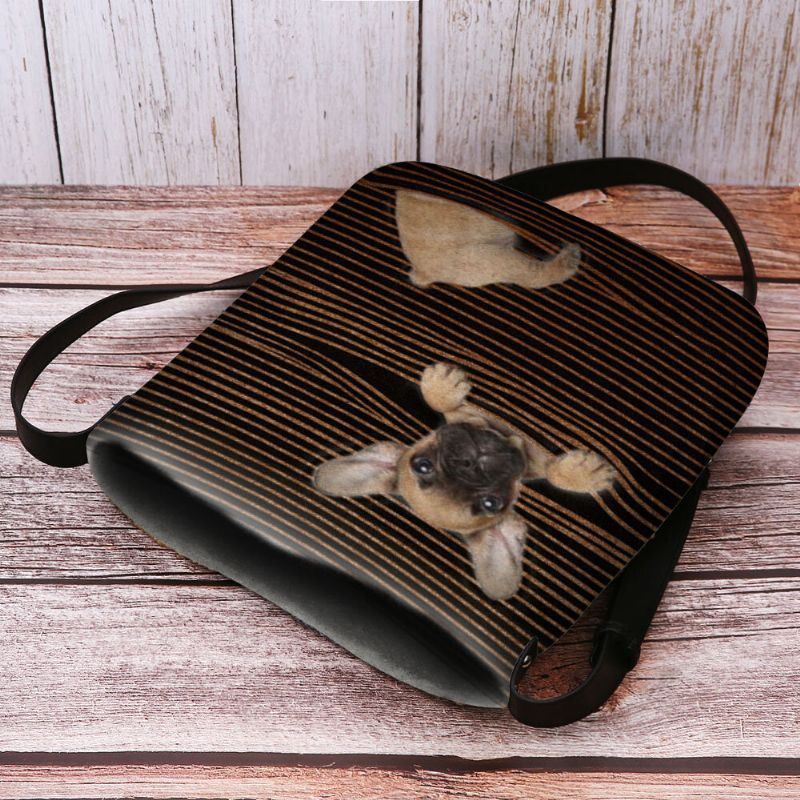 Dames Voelden Casual Streep Leuke 3d Hond Afdrukken Patroon Crossbody Tas Schoudertas