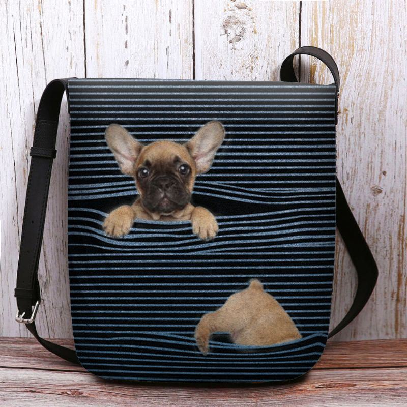 Dames Voelden Casual Streep Leuke 3d Hond Afdrukken Patroon Crossbody Tas Schoudertas