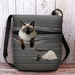 Dames Voelden Leuke Cartoon Kat Strepen Patroon Multi-carry Crossbody Tas Schoudertas