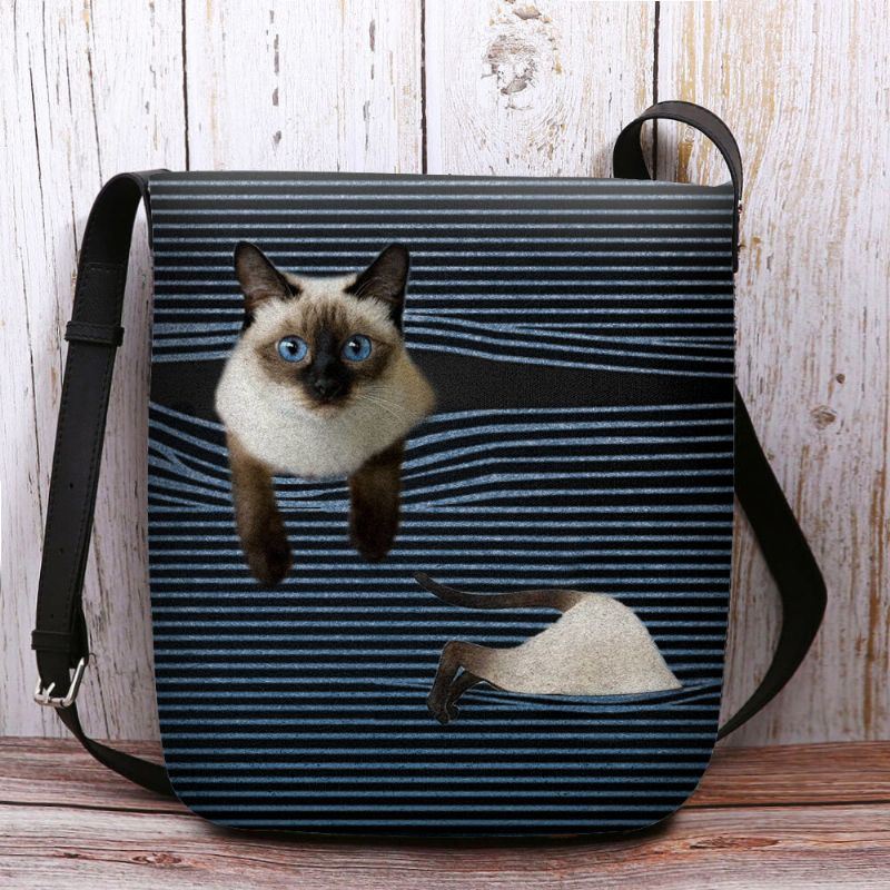 Dames Voelden Leuke Cartoon Kat Strepen Patroon Multi-carry Crossbody Tas Schoudertas