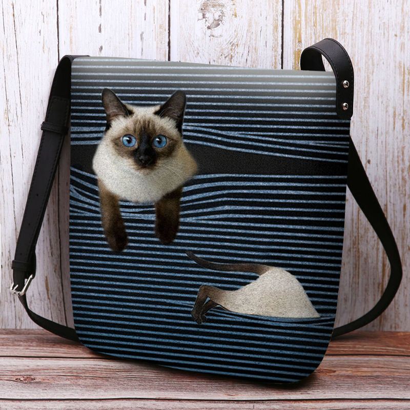 Dames Voelden Leuke Cartoon Kat Strepen Patroon Multi-carry Crossbody Tas Schoudertas