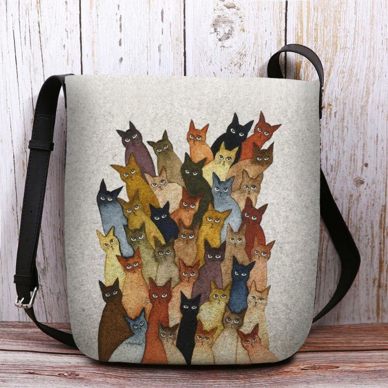 Dames Voelden Leuke Cartoon Katten Print Casual Schoudertas Crossbody Tas