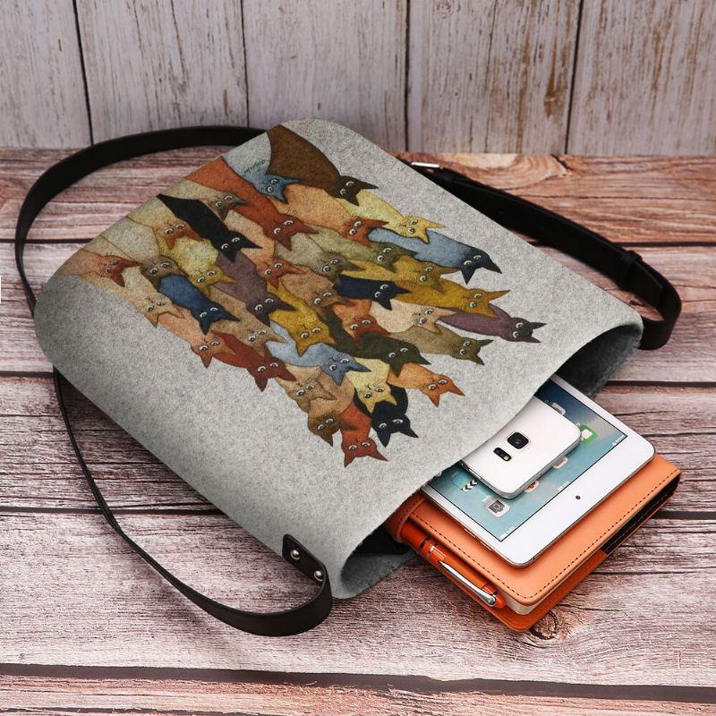 Dames Voelden Leuke Cartoon Katten Print Casual Schoudertas Crossbody Tas