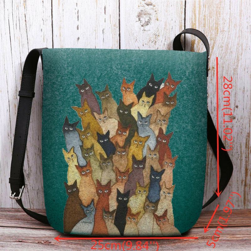 Dames Voelden Leuke Cartoon Katten Print Casual Schoudertas Crossbody Tas