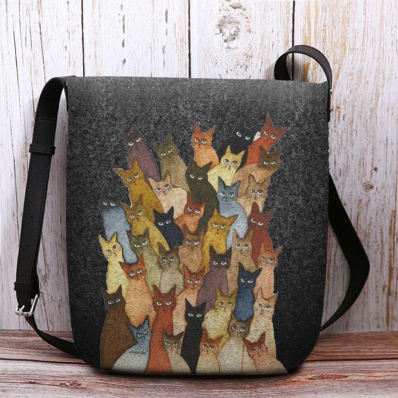 Dames Voelden Leuke Cartoon Katten Print Casual Schoudertas Crossbody Tas