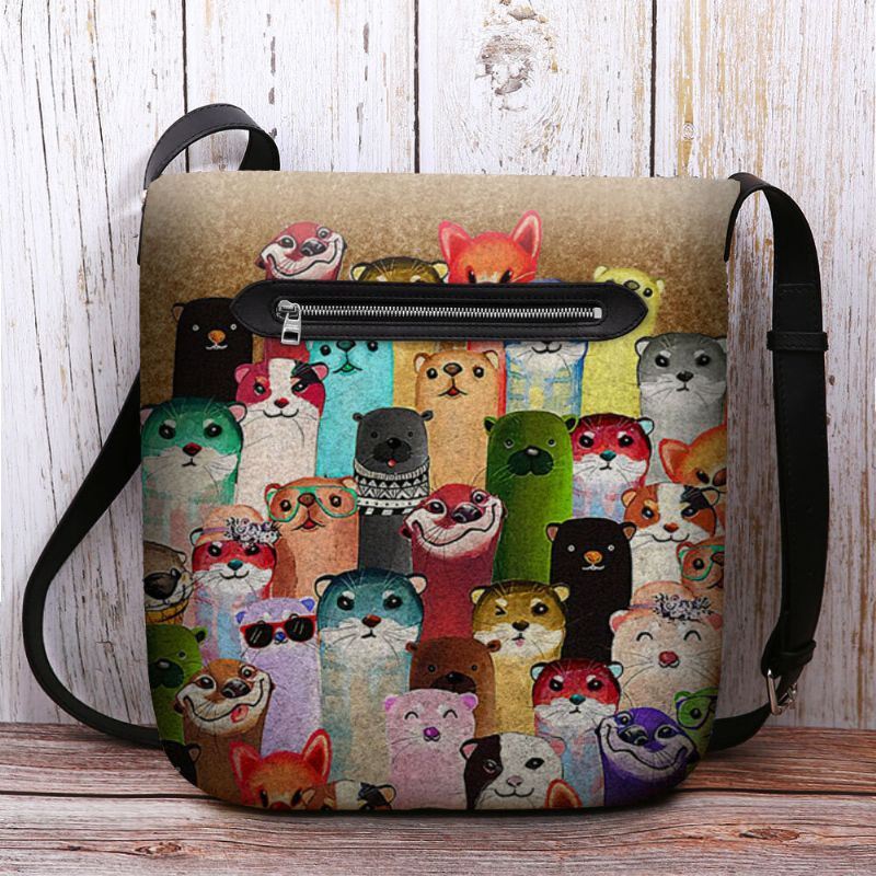 Dames Voelden Leuke Cartoon Kleurrijke Mollen Patroon Multi-carry Crossbody Tas Schoudertas