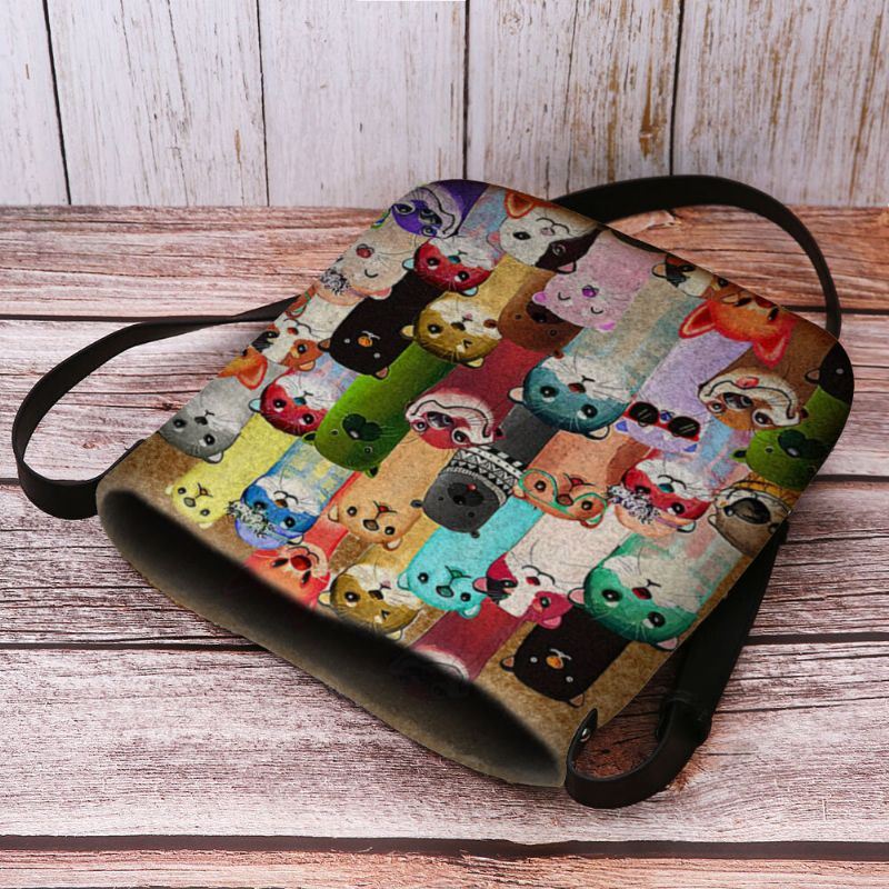 Dames Voelden Leuke Cartoon Kleurrijke Mollen Patroon Multi-carry Crossbody Tas Schoudertas