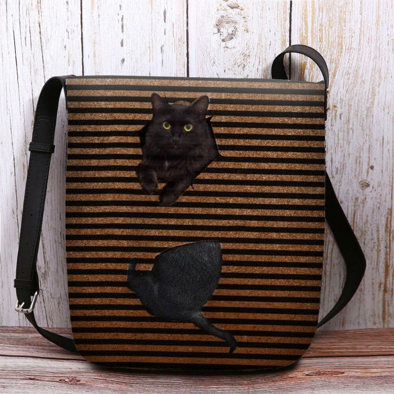 Dames Voelden Leuke Casual 3d Cartoon Kat Strepen Patroon Crossbody Tas Schoudertas