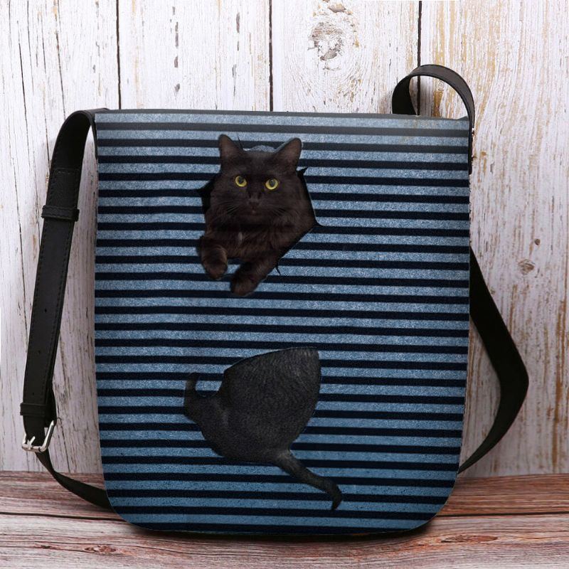 Dames Voelden Leuke Casual 3d Cartoon Kat Strepen Patroon Crossbody Tas Schoudertas