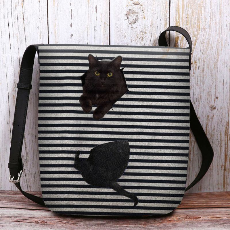 Dames Voelden Leuke Casual 3d Cartoon Kat Strepen Patroon Crossbody Tas Schoudertas