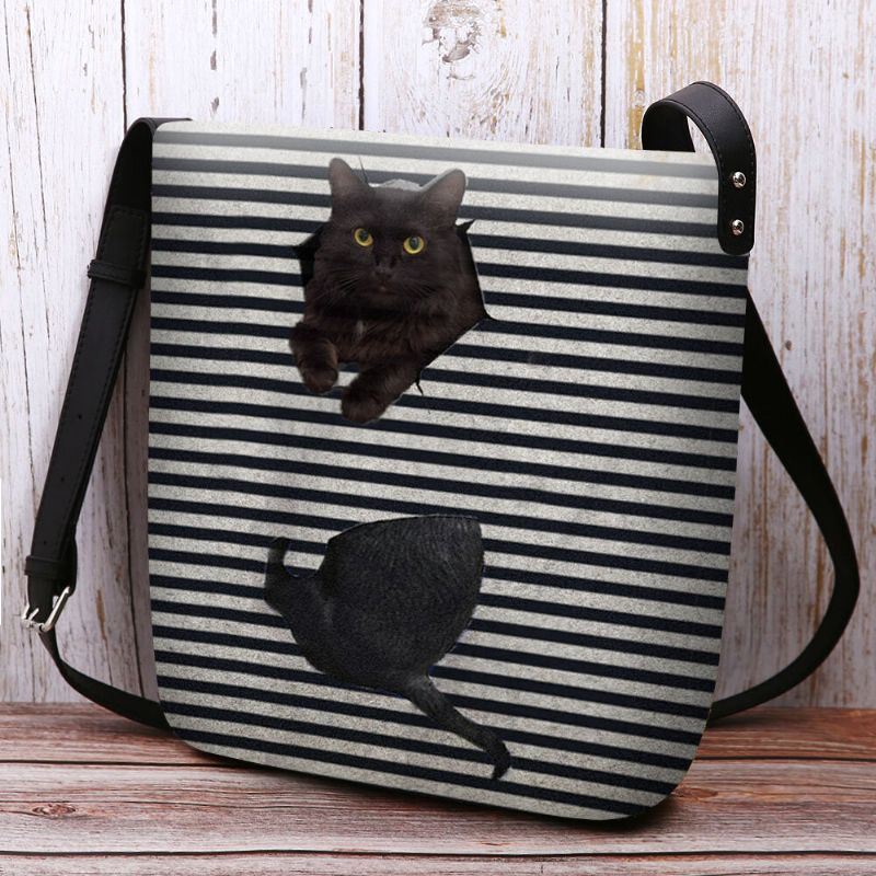 Dames Voelden Leuke Casual 3d Cartoon Kat Strepen Patroon Crossbody Tas Schoudertas