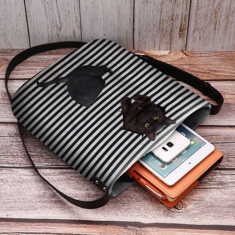 Dames Voelden Leuke Casual 3d Cartoon Kat Strepen Patroon Crossbody Tas Schoudertas