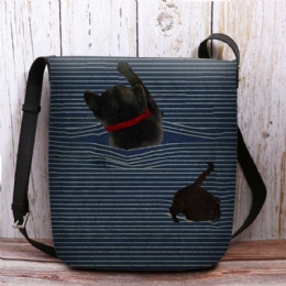 Dames Voelden Leuke Casual Cartoon Kat Strepen Patroon Crossbody Tas Schoudertas