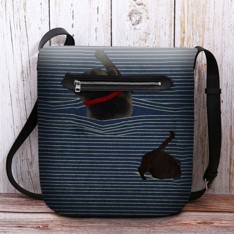 Dames Voelden Leuke Casual Cartoon Kat Strepen Patroon Crossbody Tas Schoudertas