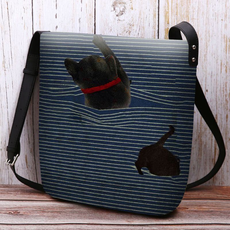 Dames Voelden Leuke Casual Cartoon Kat Strepen Patroon Crossbody Tas Schoudertas