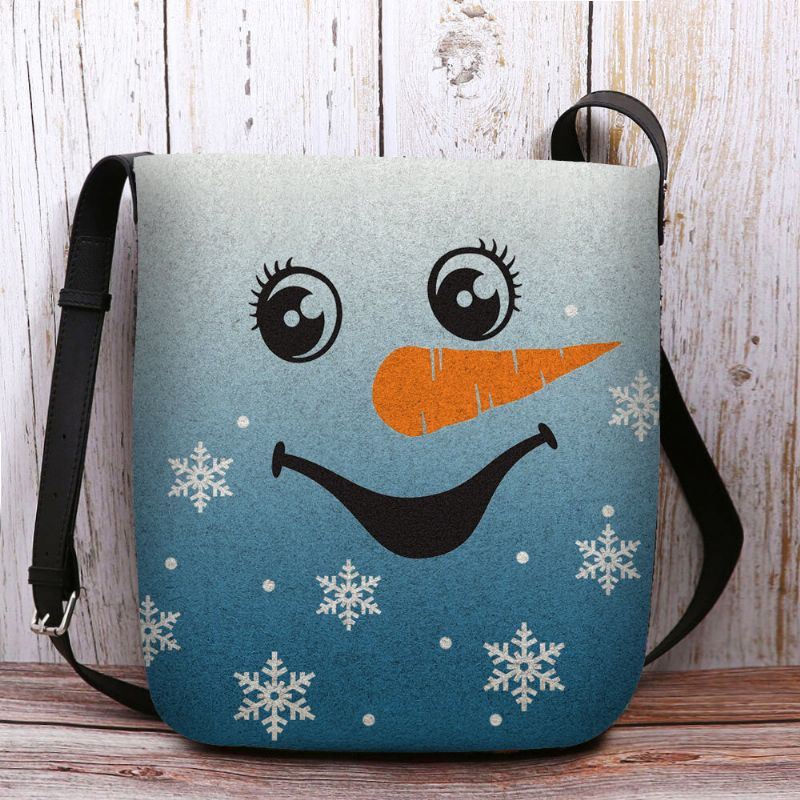 Dames Voelden Leuke Feestelijke Kerst Glimlach Sneeuwpop Sneeuwvlokken Print Crossbody Tas Schoudertas