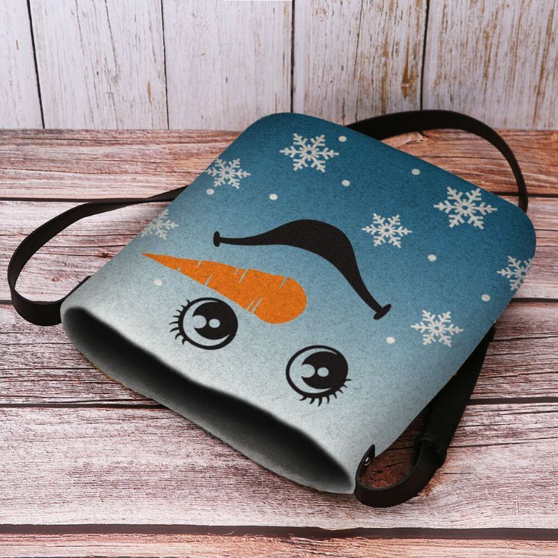 Dames Voelden Leuke Feestelijke Kerst Glimlach Sneeuwpop Sneeuwvlokken Print Crossbody Tas Schoudertas