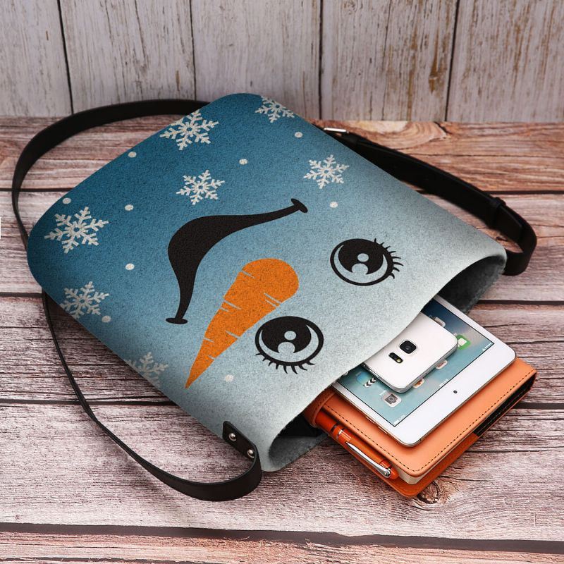 Dames Voelden Leuke Feestelijke Kerst Glimlach Sneeuwpop Sneeuwvlokken Print Crossbody Tas Schoudertas