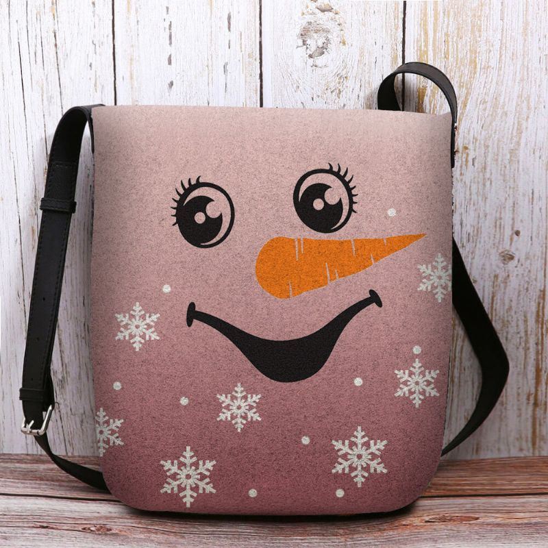 Dames Voelden Leuke Feestelijke Kerst Glimlach Sneeuwpop Sneeuwvlokken Print Crossbody Tas Schoudertas