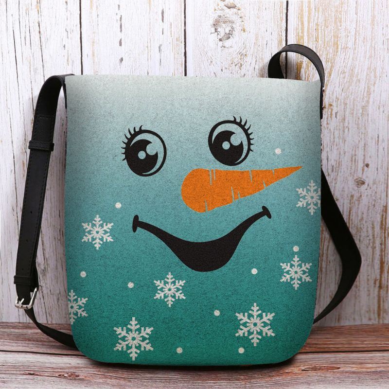 Dames Voelden Leuke Feestelijke Kerst Glimlach Sneeuwpop Sneeuwvlokken Print Crossbody Tas Schoudertas