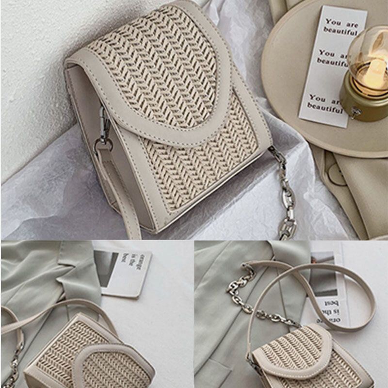 Dames Zomer Flap Straw Chain Crossbody Tas Schoudertas