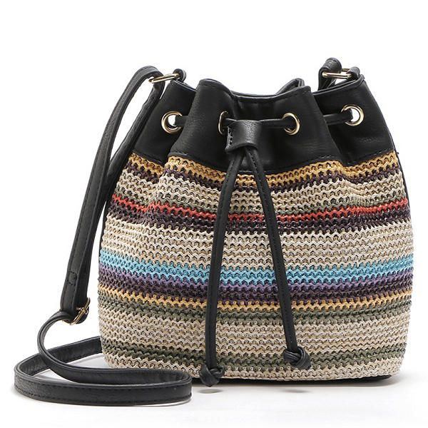 Damesmode Boheemse Gestreepte Bucket Bag Messenger Schoudertas