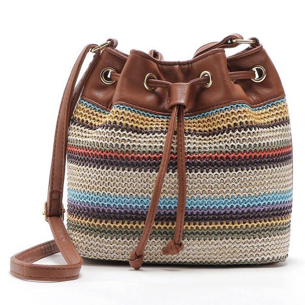 Damesmode Boheemse Gestreepte Bucket Bag Messenger Schoudertas