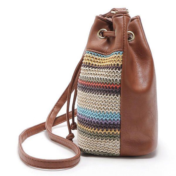 Damesmode Boheemse Gestreepte Bucket Bag Messenger Schoudertas