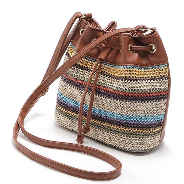 Damesmode Boheemse Gestreepte Bucket Bag Messenger Schoudertas