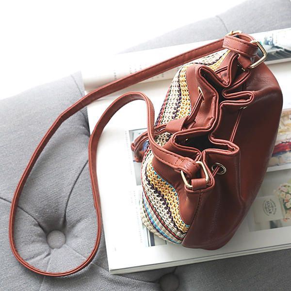 Damesmode Boheemse Gestreepte Bucket Bag Messenger Schoudertas