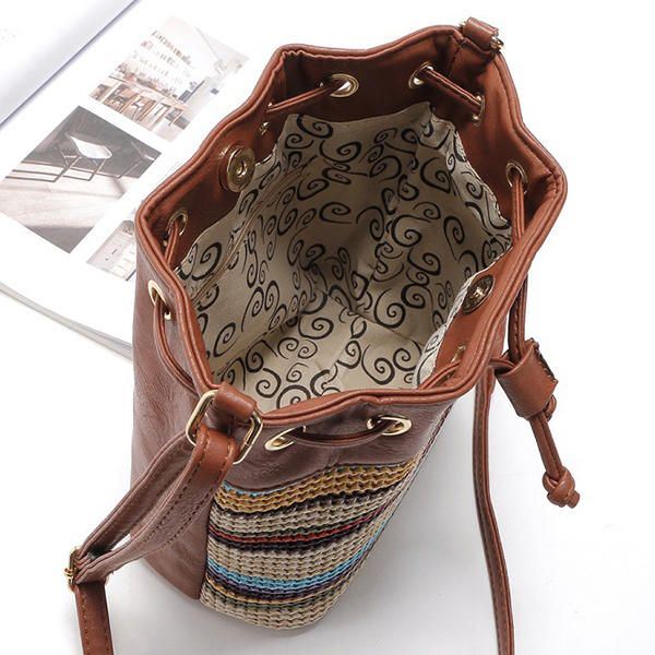 Damesmode Boheemse Gestreepte Bucket Bag Messenger Schoudertas