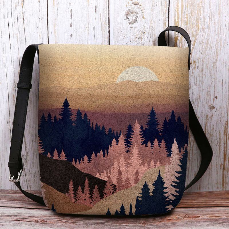 Damesvilt Dames Mountain Treetop Print Pattern Multi-carry Persoonlijkheid Schoudertas Crossbody Tas