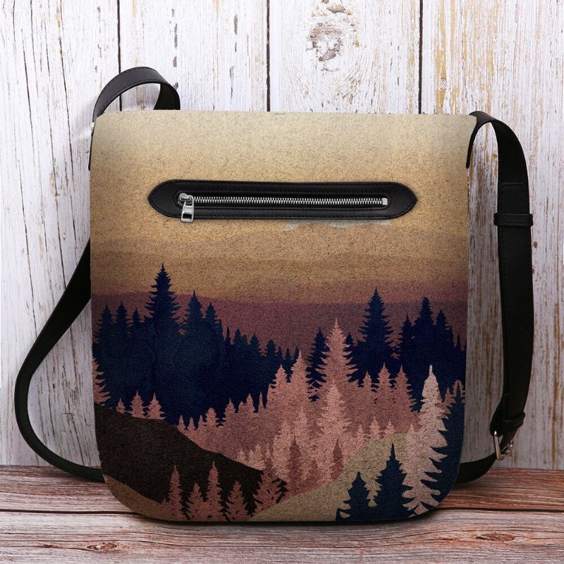 Damesvilt Dames Mountain Treetop Print Pattern Multi-carry Persoonlijkheid Schoudertas Crossbody Tas