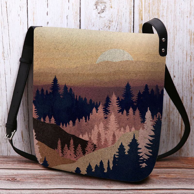 Damesvilt Dames Mountain Treetop Print Pattern Multi-carry Persoonlijkheid Schoudertas Crossbody Tas