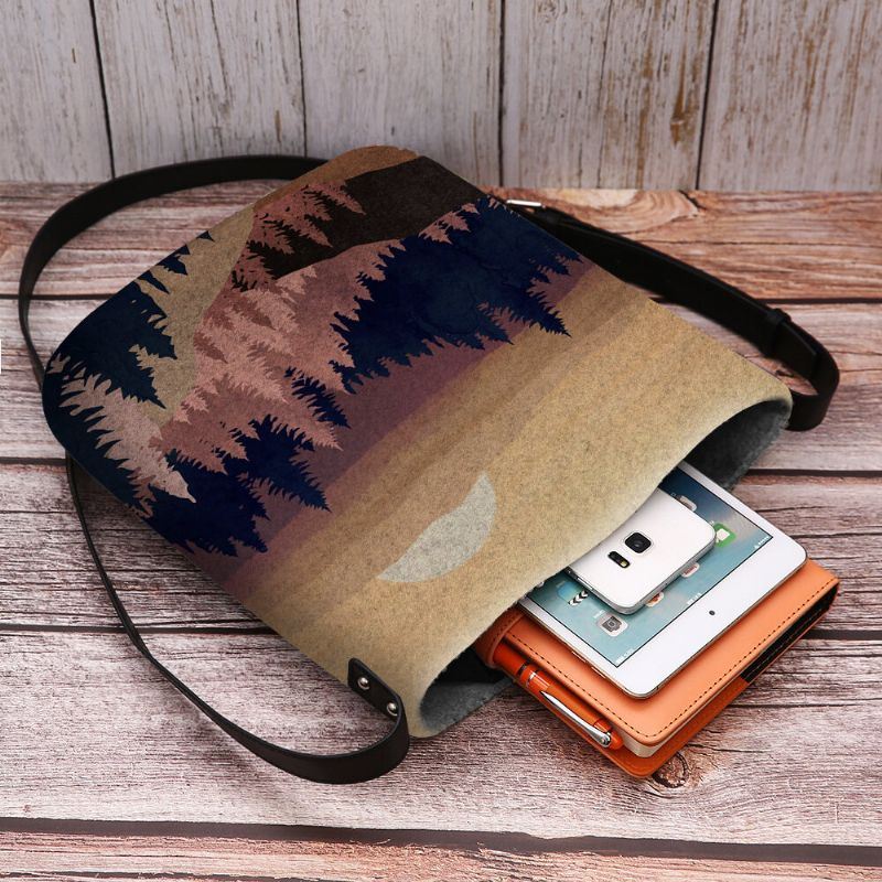 Damesvilt Dames Mountain Treetop Print Pattern Multi-carry Persoonlijkheid Schoudertas Crossbody Tas