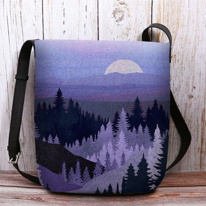 Damesvilt Dames Mountain Treetop Print Pattern Multi-carry Persoonlijkheid Schoudertas Crossbody Tas