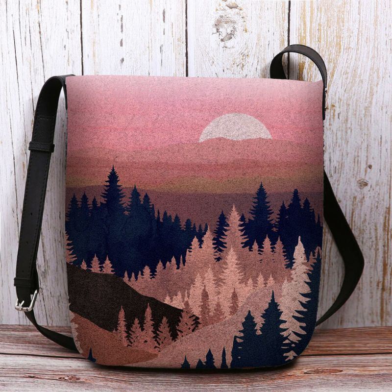 Damesvilt Dames Mountain Treetop Print Pattern Multi-carry Persoonlijkheid Schoudertas Crossbody Tas