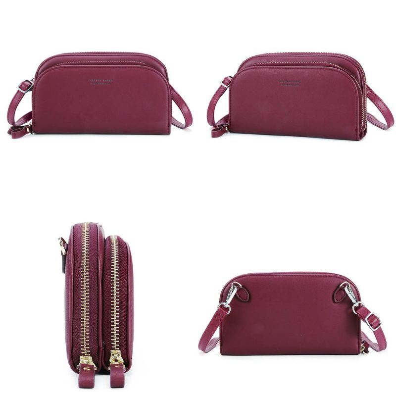 Pierre Loues Dames Effen 8-kaartsleuf Kaarttas Multi-slot Telefoontas Vrije Tijd Crossbody-tas