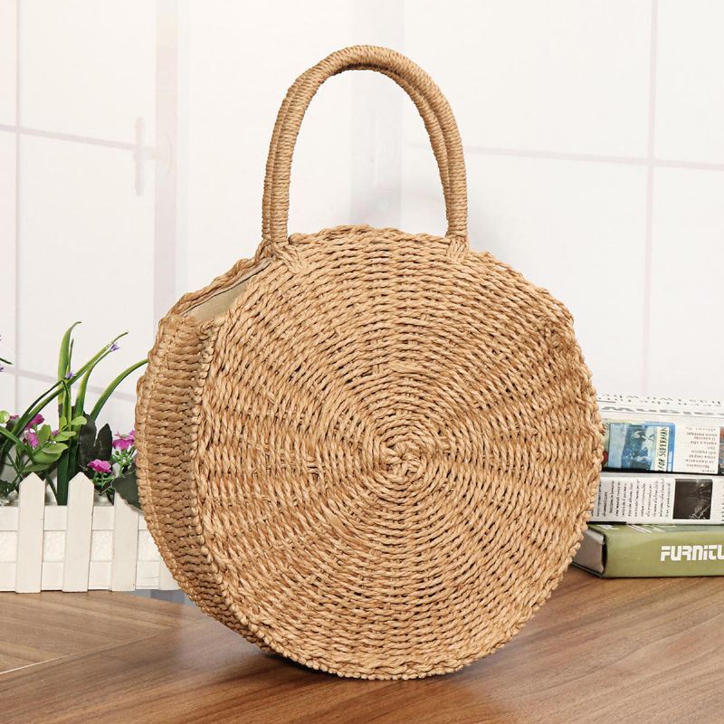 Ronde Dames Meisjes Stro Rotan Tas Cirkel Handtas Handgeweven Zomer Strand Bali